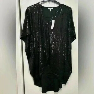 Shavonne Dorsey black sequin waterfall holiday party kimono duster shiny large